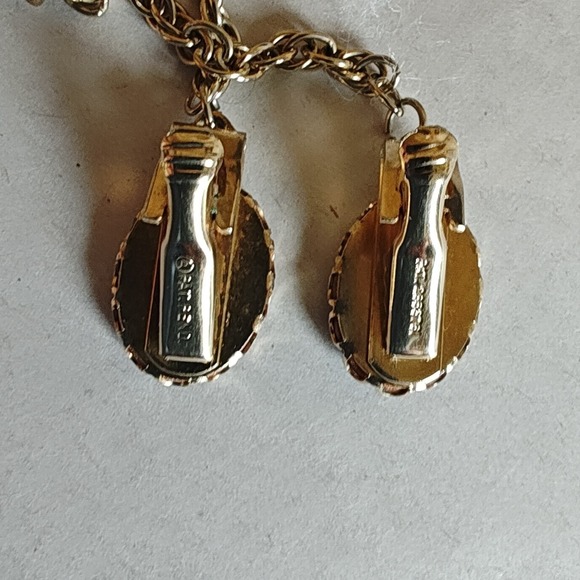 Victorian Goldstone Sweater Collar Clip Earrings Pendant Jewelry Set Shimmer - Picture 10 of 12